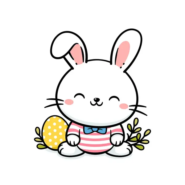 可爱的小白兔宝宝带着蛋复活节兔子宝宝 矢量图形