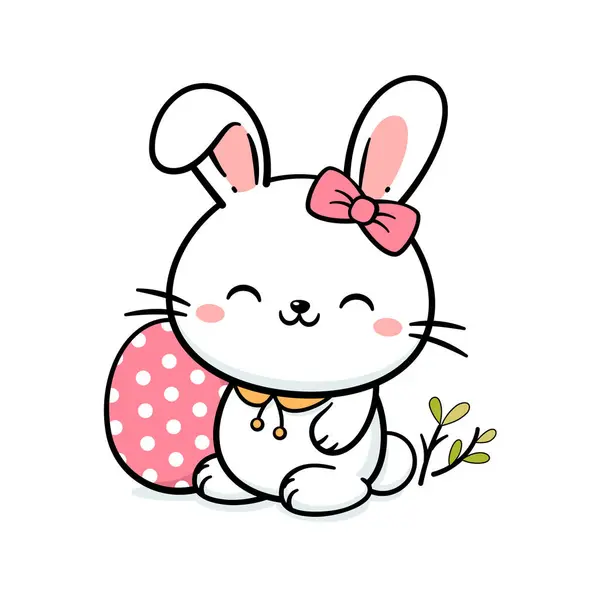 Cute White Baby Easter Bunny Rabbit Bow Egg Royalty Free Stock Vectors