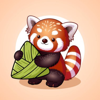 Şirin Kızıl Pandanın elinde büyük bir Çin Ejderha Teknesi Festivali Pirinç Böreği