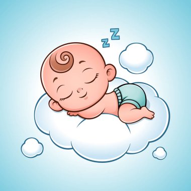 Sevimli Gülümseyen Bebek Bulutta Uyuyor