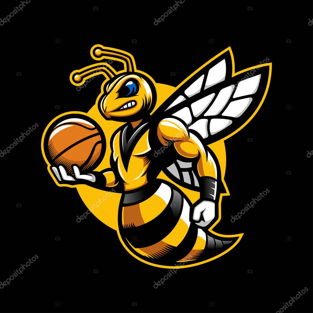 Aggresive Wasp Hornet Basketball Sport Team Mascot Logo
