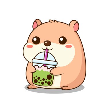 Şirin ve Kawaii Hamster Çizgi Film Karakteri İçen Köpük İçeceği