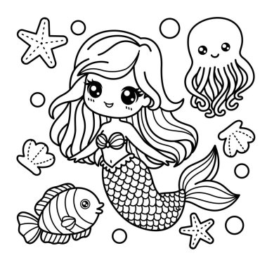 Şirin Deniz Kızı ve Deniz Yaratığı Renk Sayfası