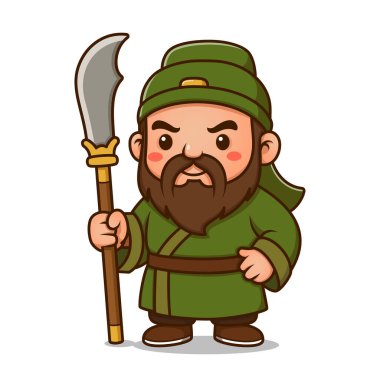 Şirin Üç Krallık Guan Yu Çizgi Film Karakteri Kılıç Tutuyor