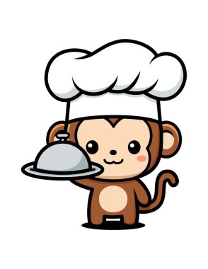 Şefin Kostümü İçinde Tabak Tutan Şirin Maymun Çizgi Karakteri