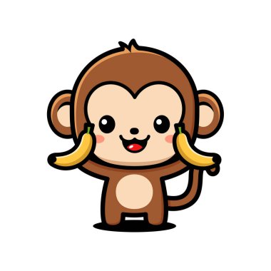 Şirin Maymun Catoon Muz Tutan Karakteri