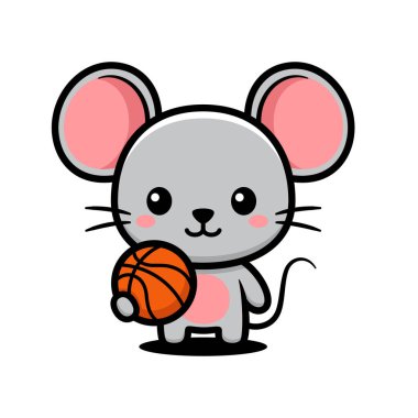 Basketbol Topu Tutan Şirin Fare Çizgi Filmi Karakteri