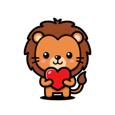 Sevimli Aslan Çizgi Filmi Karakteri Büyük Kırmızı Kalp Tutuyor