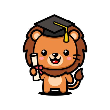 Mezuniyet kıyafetli şirin aslan çizgi film karakteri.