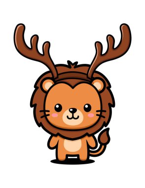 Sevimli Aslan Çizgi Filmi Karakteri Ren Geyiği Giyen Karınca Bandana