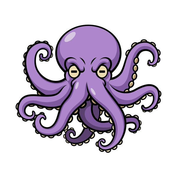 Purple Octopus Cartoon Character With Eight Tentacles