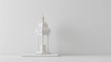 İslami dekorasyon arka planı fener ve hilal ay lüks tarzı, ramazan kareem, mawlid, iftar, İsrail miraj, bayram al fitr adha, muharram, kopya uzay metin alanı, 3D illüstrasyon.