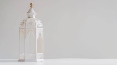 İslami dekorasyon arka planı fener ve hilal ay lüks tarzı, ramazan kareem, mawlid, iftar, İsrail miraj, bayram al fitr adha, muharram, kopya uzay metin alanı, 3D illüstrasyon.