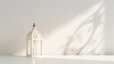 İslami dekorasyon arka planı fener ve hilal ay lüks tarzı, ramazan kareem, mawlid, iftar, İsrail miraj, bayram al fitr adha, muharram, kopya uzay metin alanı, 3D illüstrasyon.