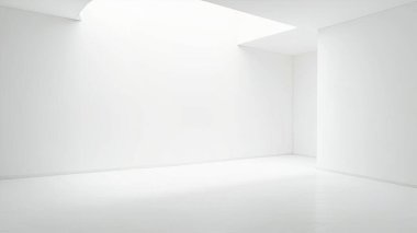 Kusursuz minimalist beyaz oda içi doğal ışıkla yıkandı. Bu parlak ve temiz alan yaratıcı sunumlar, ürün modellemeleri veya sergi tasarımları için mükemmel bir zemin sunuyor. Modern mimari ve basit geometrik a