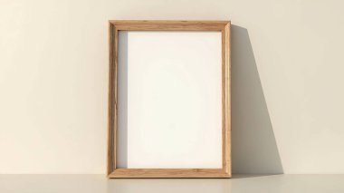 Minimalist bir ahşap çerçeve, açık renkli bir duvara yaslanmış, temiz ve zarif bir sunum sunuyor. Bu çok yönlü model sanat, fotoğraf ve grafik tasarımları sergilemek için mükemmel bir zemin sağlar. İç tasarım projeleri için ideal, ev deco