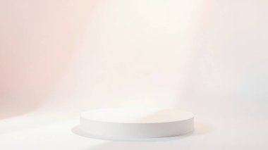 Beyaz silindirik bir ekran platformunun temiz, minimalist 3D görüntüsü. Ürünleri veya markaları sergilemek için ideal. Web sitesi modellemeleri, sunumlar ya da pazarlama malzemeleri için mükemmel. Yumuşak, nazik ışıklandırma zarif bir zemin oluşturur. Yüksek çözünürlük 