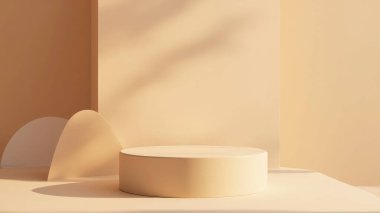 Temiz, minimalist bej arka plan ürün sergisi için idealdir. Yumuşak gölgeleri ve güneş kremi dokusuyla basit, silindirik bir platform. Modern markalaşma, reklam ve e-ticaret sunumları için mükemmel. Yüksek çözünürlüklü 3B görüntüleme