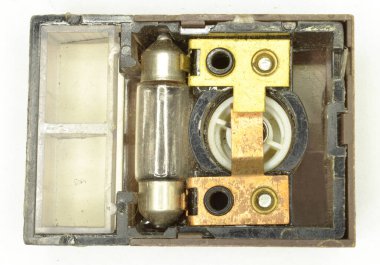 Wiring of the Vintage light switch on gray background
