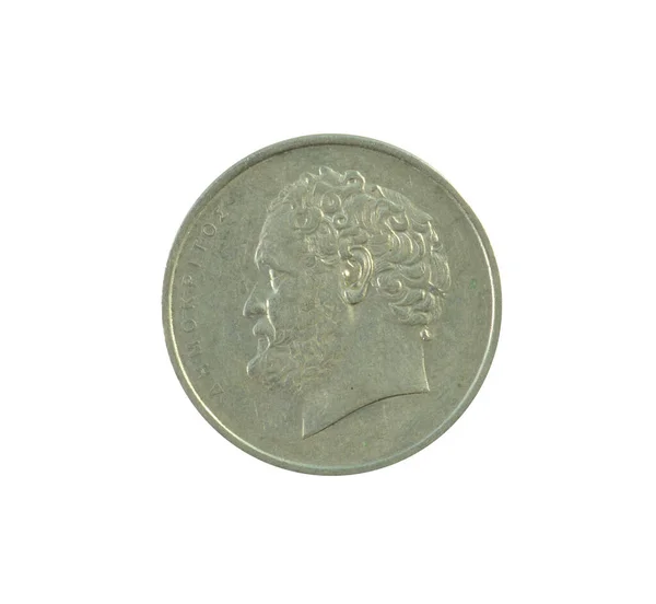 Moneda Diez Dracmas Hecha Por Grecia Que Muestra Cabeza Demócrito — Foto de Stock