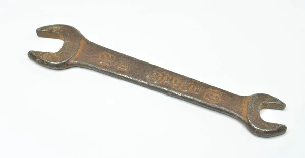 Vintage Enferrujado Iron Spanner Dupla Face Open End Wrench Com — Fotografia de Stock