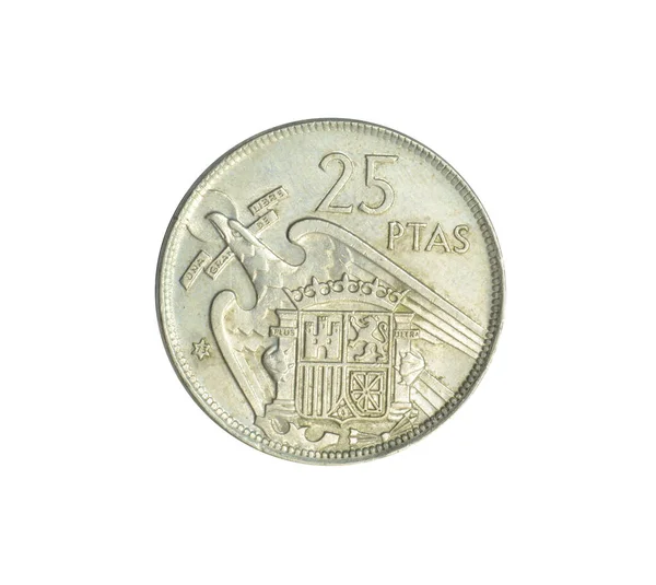 Pesetas Moneda Hecha Por España Que Muestra Escudo Coronado Dentro —  Fotos de Stock