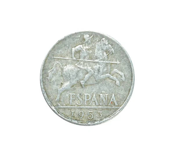 Tio Centimos Mynt Tillverkade Spanien 1953 Som Visar Bepansrad Ryttare — Stockfoto
