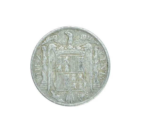 Tio Centimos Mynt Tillverkade Spanien 1953 Som Visar Vapensköld — Stockfoto