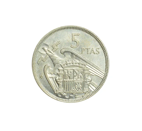 Pesetas Moneda Hecha Por España Que Muestra Escudo Coronado Dentro —  Fotos de Stock