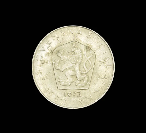 Reverso Korun Moneda Hecha Por Checoslovaquia 1973 Que Muestra Escudo —  Fotos de Stock