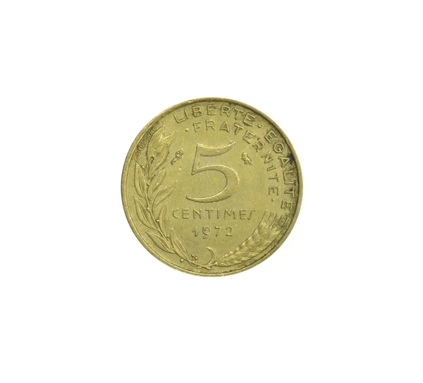Fem Centimes Mynt Tillverkade Frankrike 1972 Som Visar Numeral Värde — Stockfoto