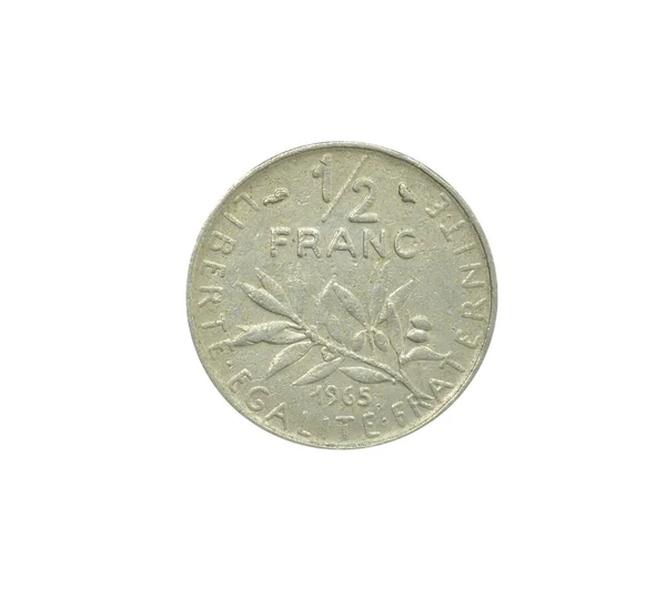 Hälften Franc Mynt Gjorda Frankrike 1965 Som Visar Numeral Värde — Stockfoto