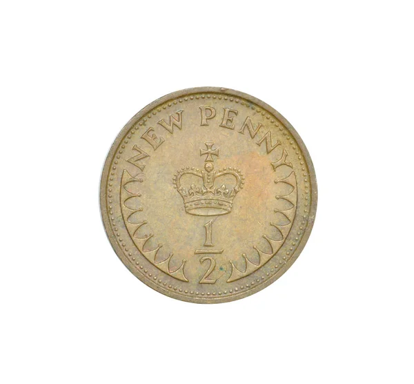 Birleşik Krallık tarafından yapılan yarım penilik para Kraliyet Taç ve Sayısal değerini gösterir.