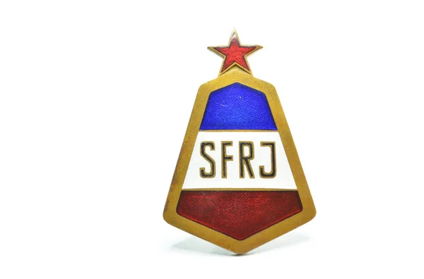 Badge Ère Socialiste Qui Montre Drapeau Yougoslavie Avec Une Étoile — Photo