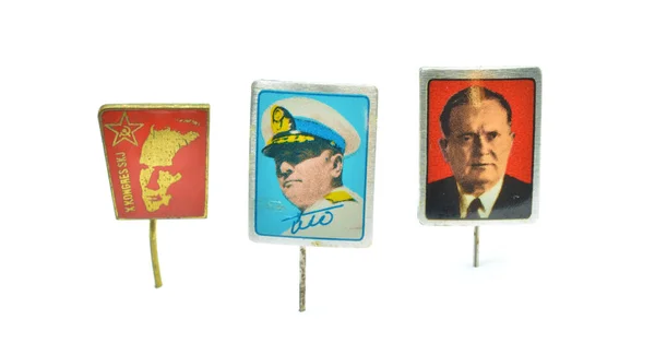 Набор Значков Показывающих Портрет Президента Югославии Иосипа Броза Тито — стоковое фото