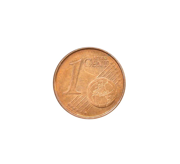 Reverse One Euro Cent Made Greece Shows Numeral Value Globe — Stock Photo, Image