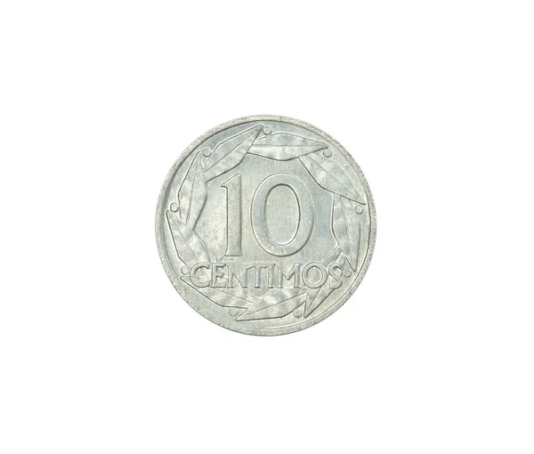 Odwrotność Dziesięciocentymetrowej Monety Wyprodukowanej Przez Hiszpanię Która Pokazuje Wartość Nominalną — Zdjęcie stockowe