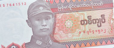 Bogyoke Aung San 'ın portresini gösteren Myanmar tarafından basılmış 1 Kyat banknotu.