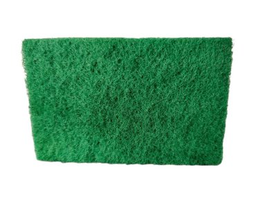 Green kitchen sponge for washing dishes on white background. Isolated. Close up