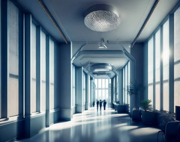 Hall of a modern hospital in the city, architectural solutions