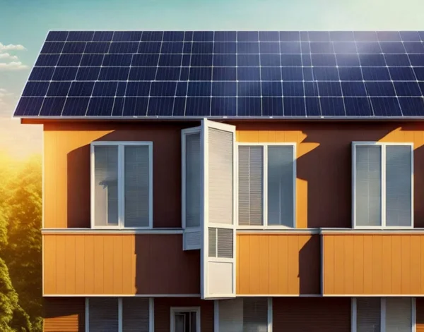 Solar panels on houses. Alternative energy source. Present time and near future