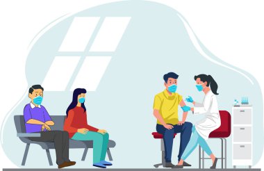 Lady Doctor injecting Coronavirus Vaccine to a Patient. Vector illustration. 