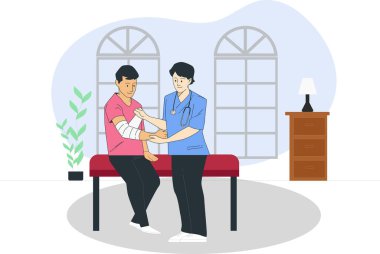 Hastanın elini saran doktor. Sağlık çalışanı vektör çizimi.