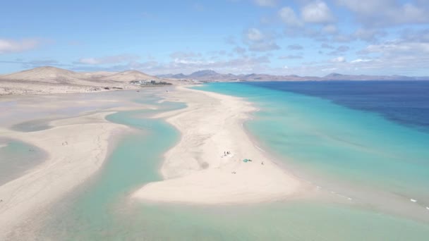 Praia Sotavento Fuerteventura Kite Surfistas Windsurfistas Lugar Famoso Costa Calma — Vídeo de Stock