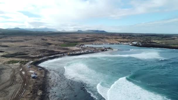 Fuerteventura Adası Hava Manzaralı Majanicho Sörf Noktası — Stok video