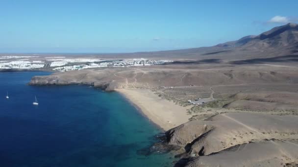 Παραλία Papagayo Στην Playa Blanca Lanzarote Εναέρια Άποψη — Αρχείο Βίντεο