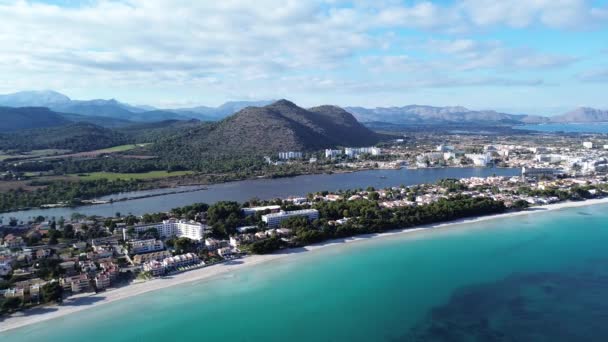 Vista Aérea Playa Muro Bahía Alcudia — Vídeos de Stock