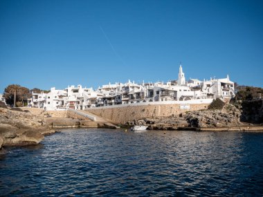 Binibeca, İspanya; 26 Ocak 2024: Menorca, Balear Adaları 'ndaki Eski Binibeca