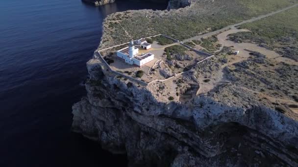 Cavalleria Fyr Menorca Balearerna Flygfoto — Stockvideo