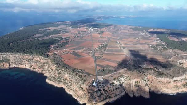 Vista Aerea Sull Isola Formentera Sul Faro Mola Mar Mediterraneo — Video Stock